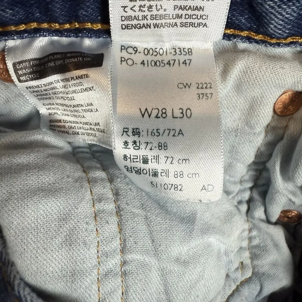 Levi's 501 Jeans Mens 28x29 Blue Denim Frayed Hem Mid-Rise Original Fit Straight